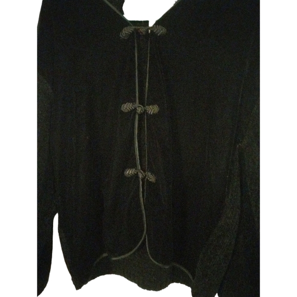 VTG Velvety Express Tricot Cardigan Mix Fabric Knot Latch & Hoop Front Regal  S - Picture 2 of 9